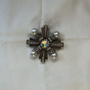 Aurora Crystal and Faux Pearl Starburst Brooch and Pendant